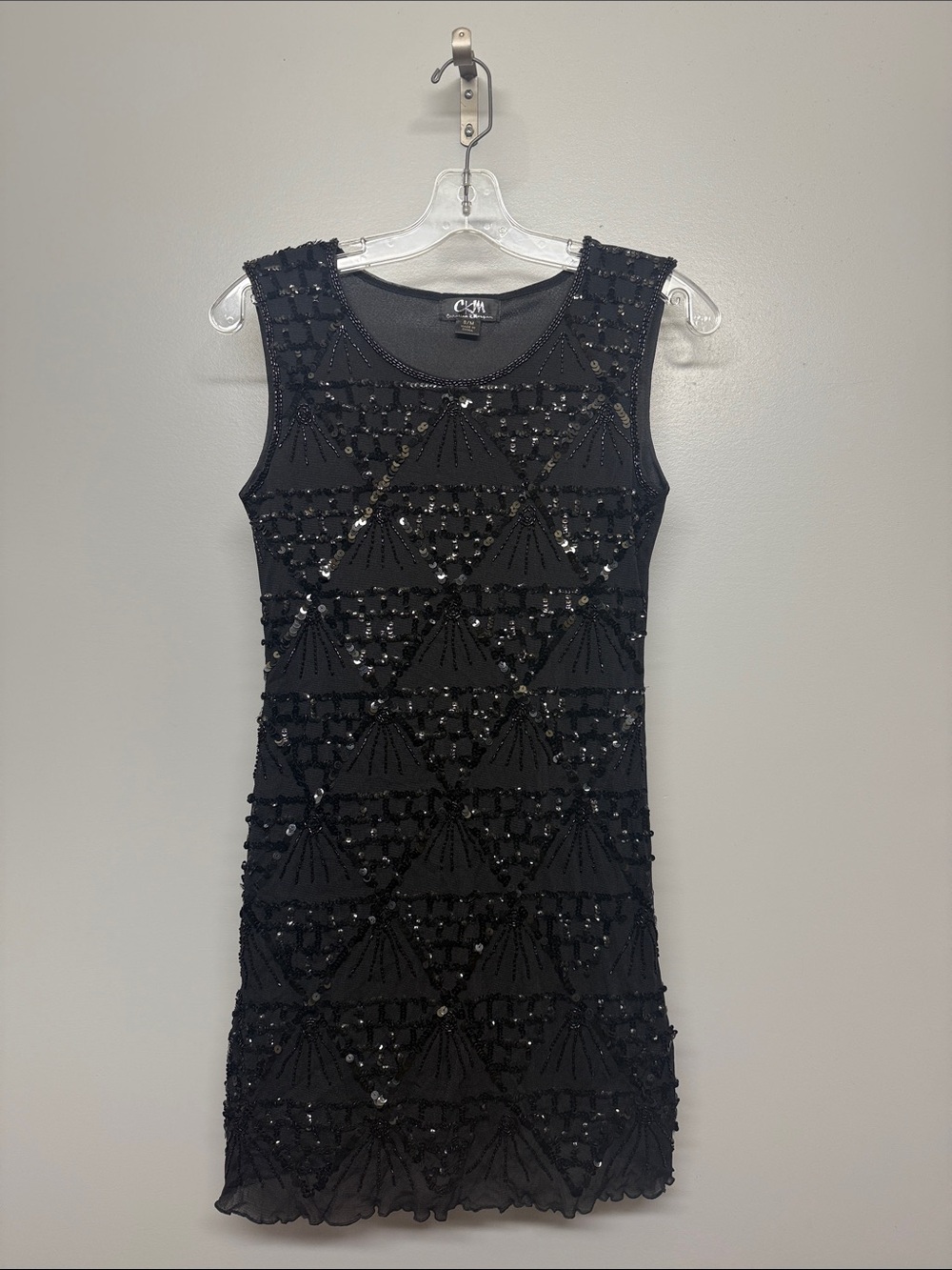 Carolina K Morgan Black Beaded Sequin Sleeveless Party Club Night Out Mini Dress